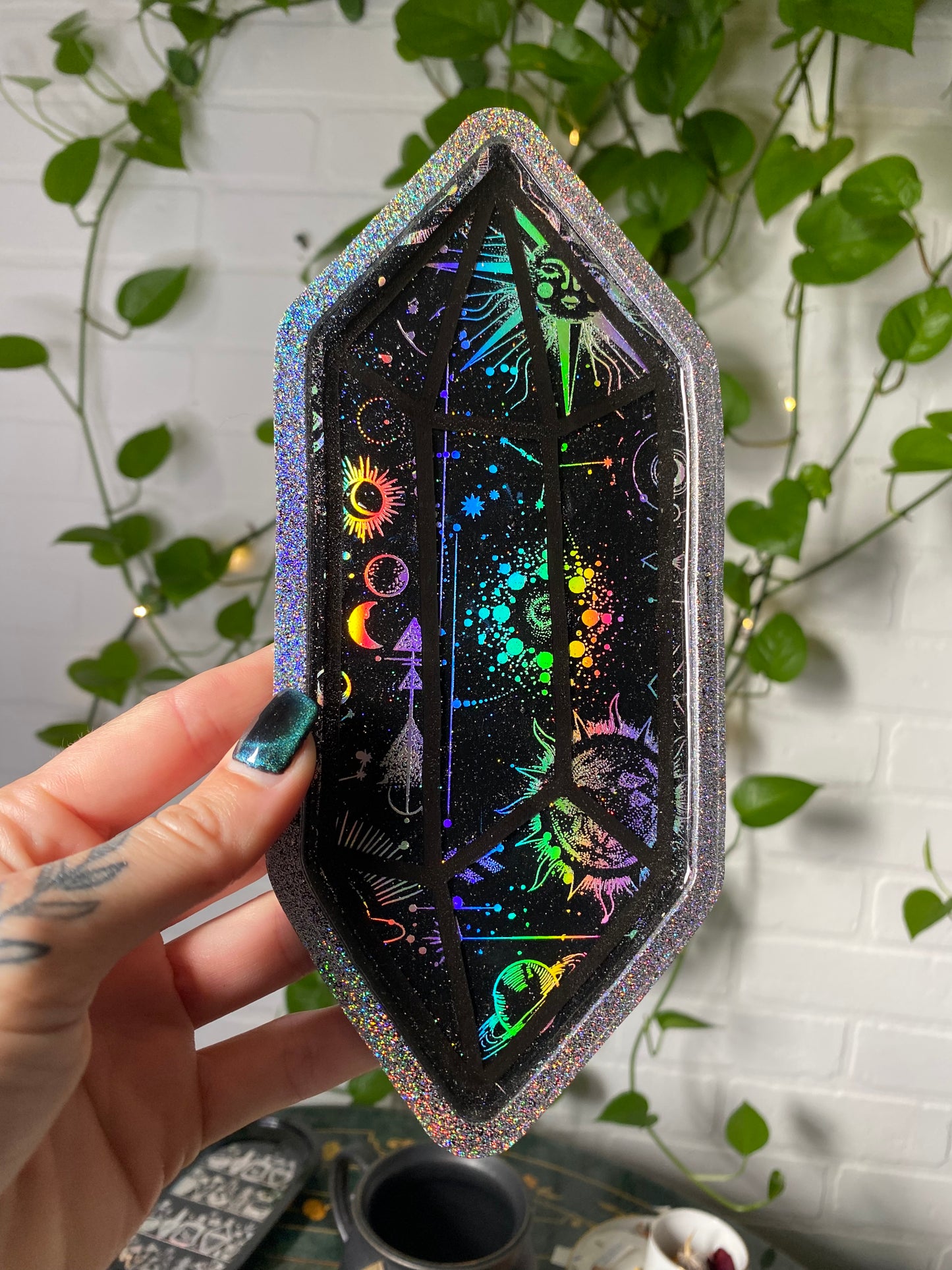 Crystal shaped cosmic design- mystical tray