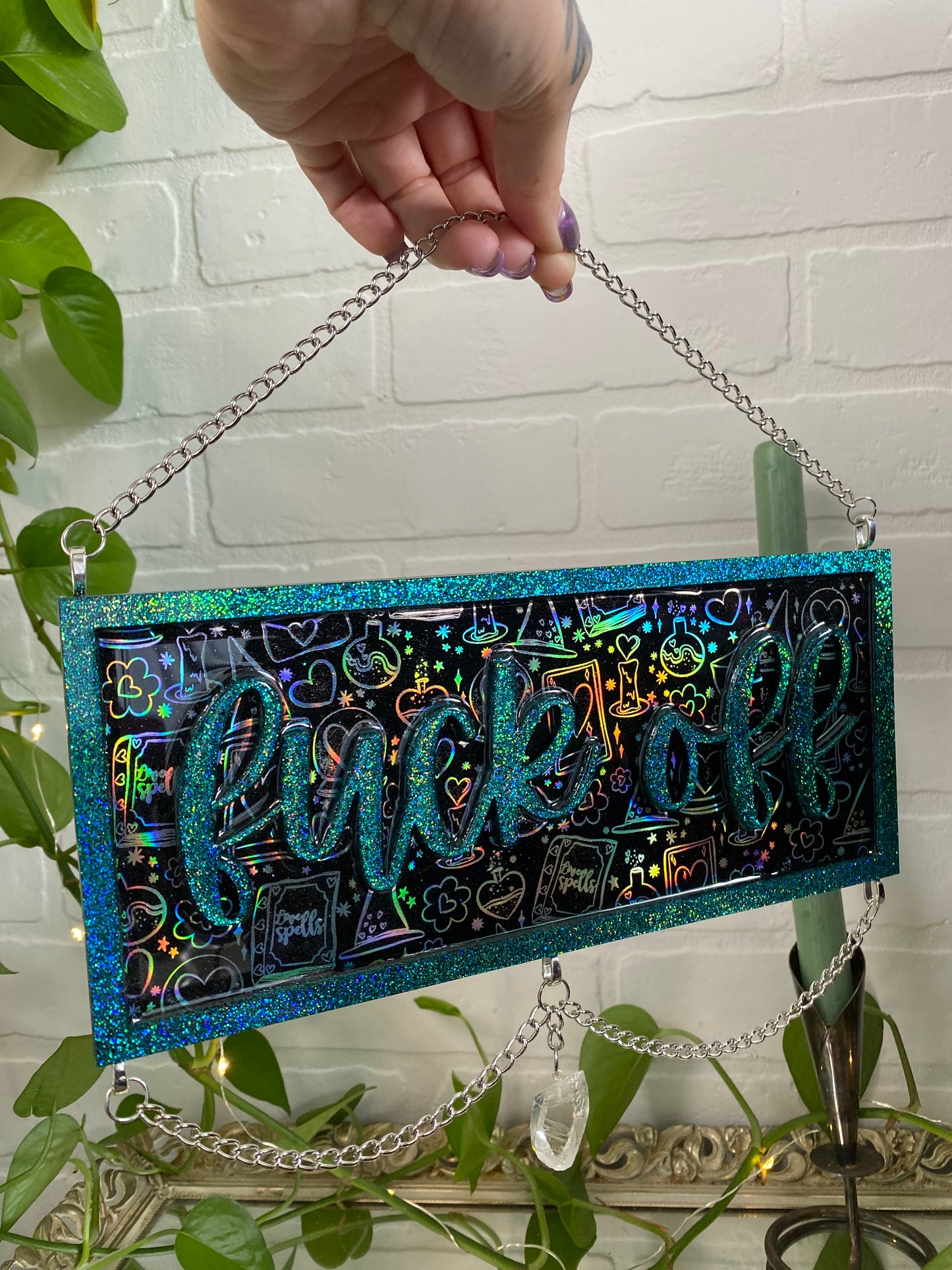 Teal- Witchy life inspired  “Fuck off” sign