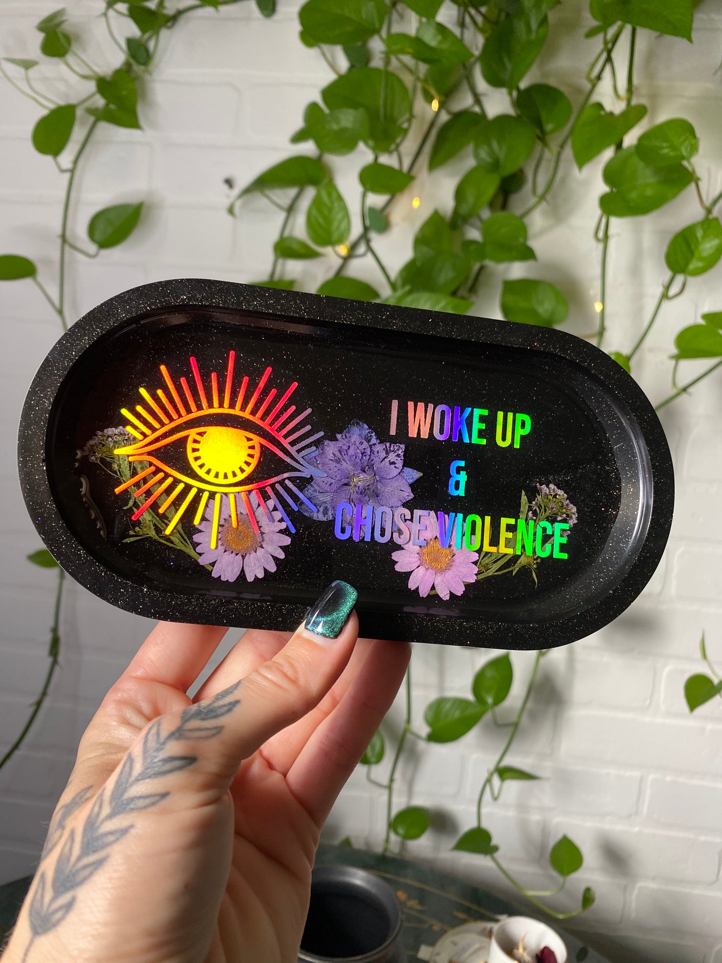 I woke up and choose violence - purple florals tray