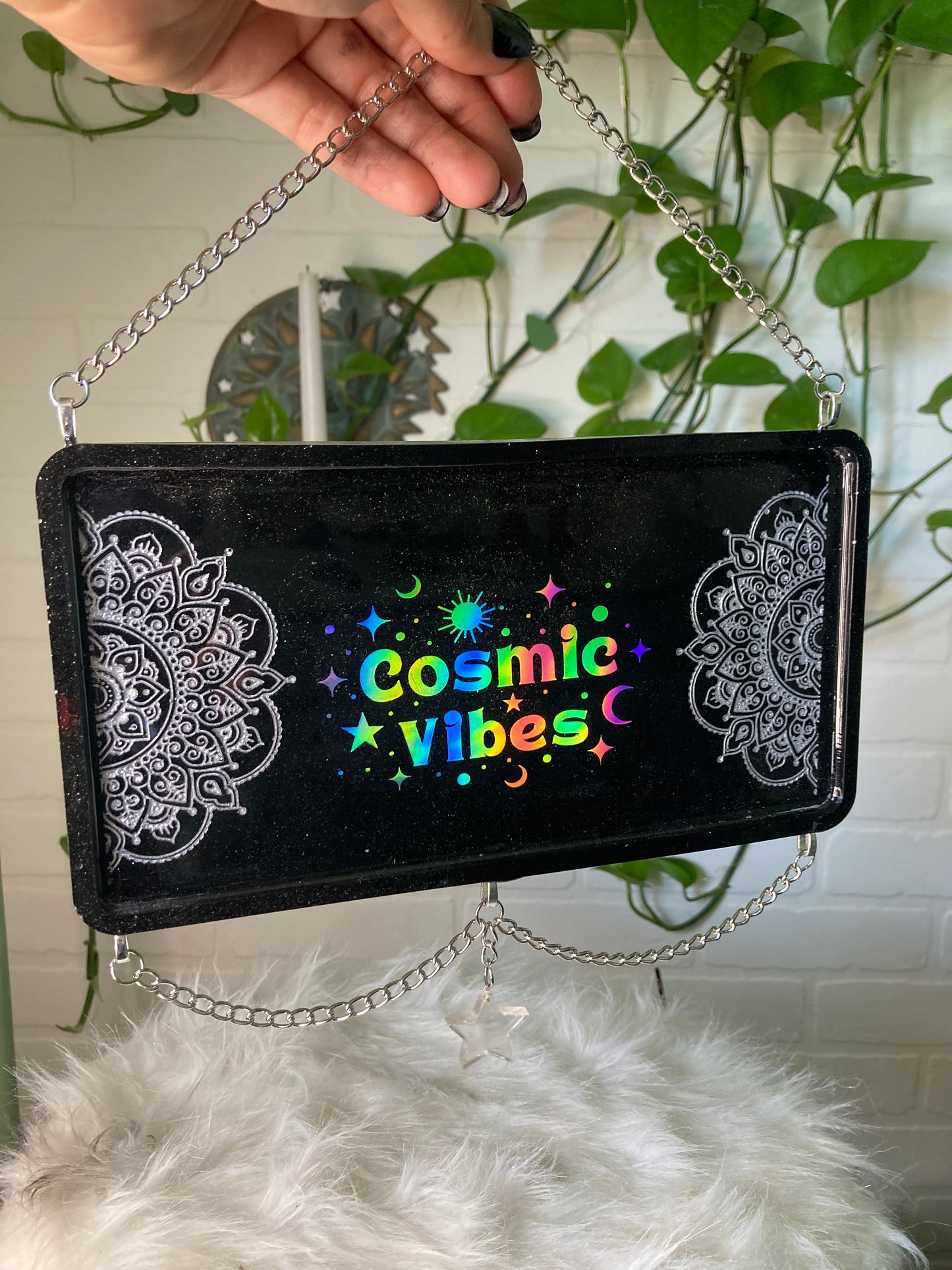 Preorder: Cosmic vibes mandala sign with clear quartz crystal