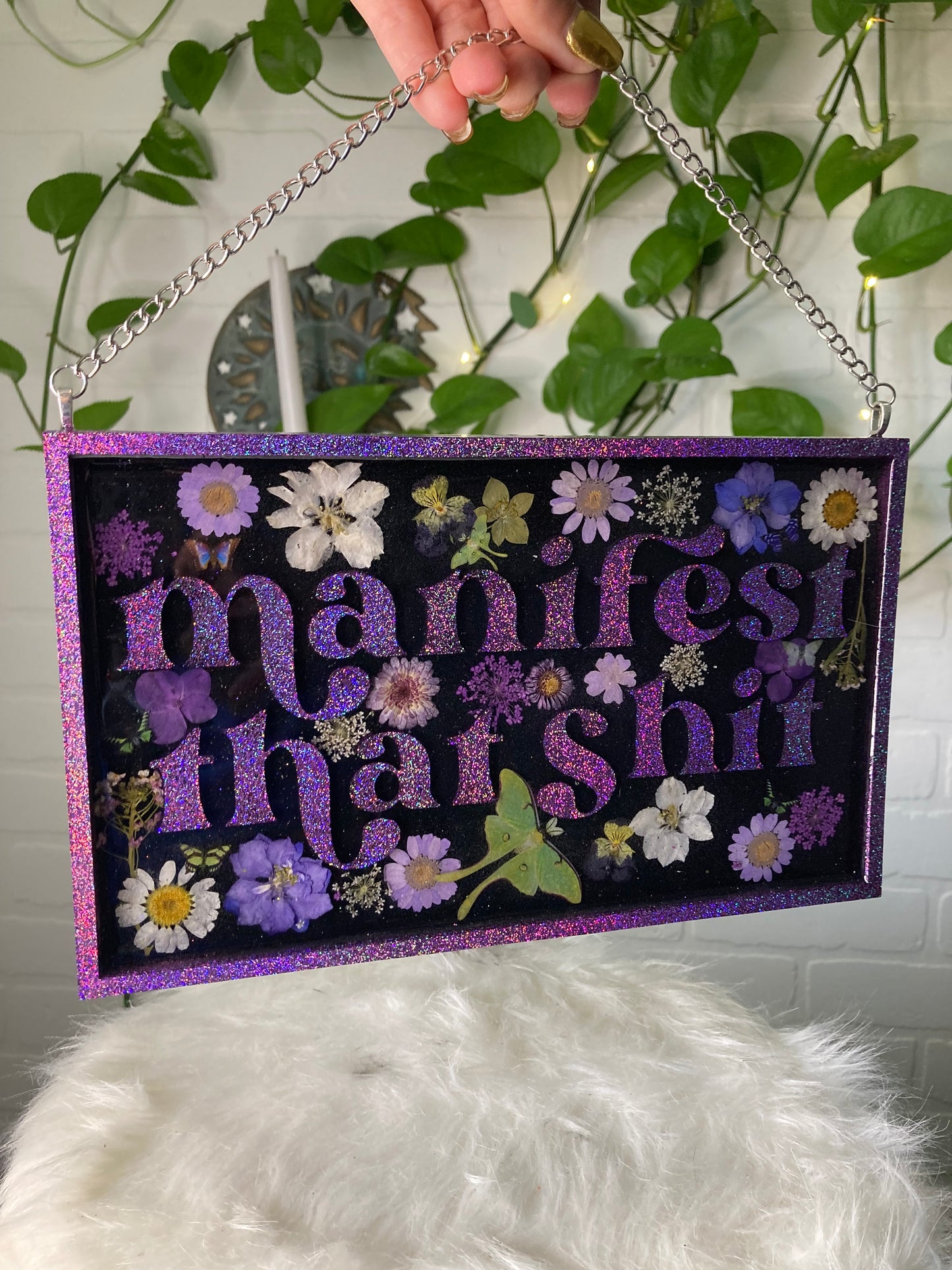 Manifest that shit- purple hanging sign