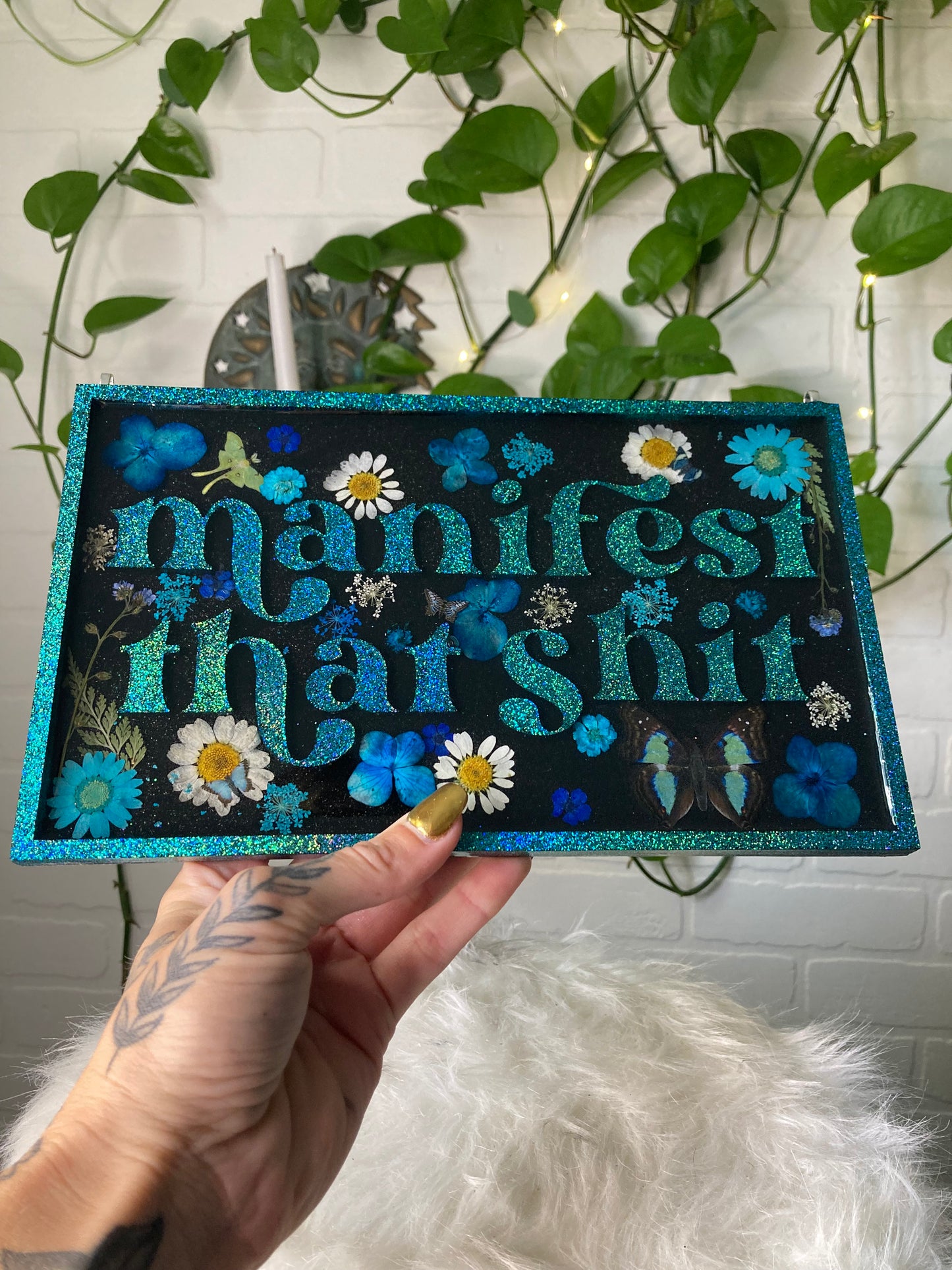 Manifest that shit- teal hanging  sign