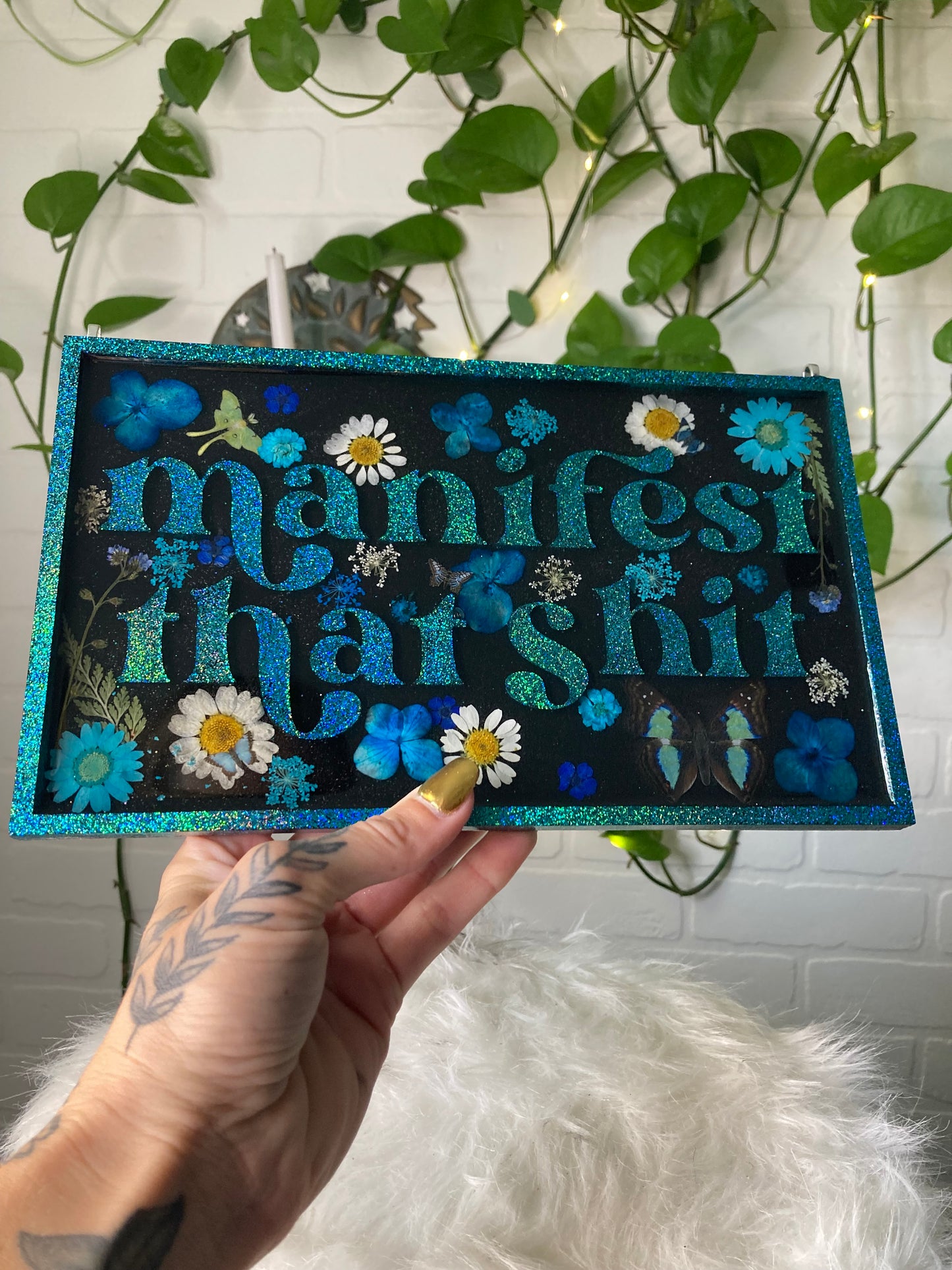 Manifest that shit- teal hanging  sign