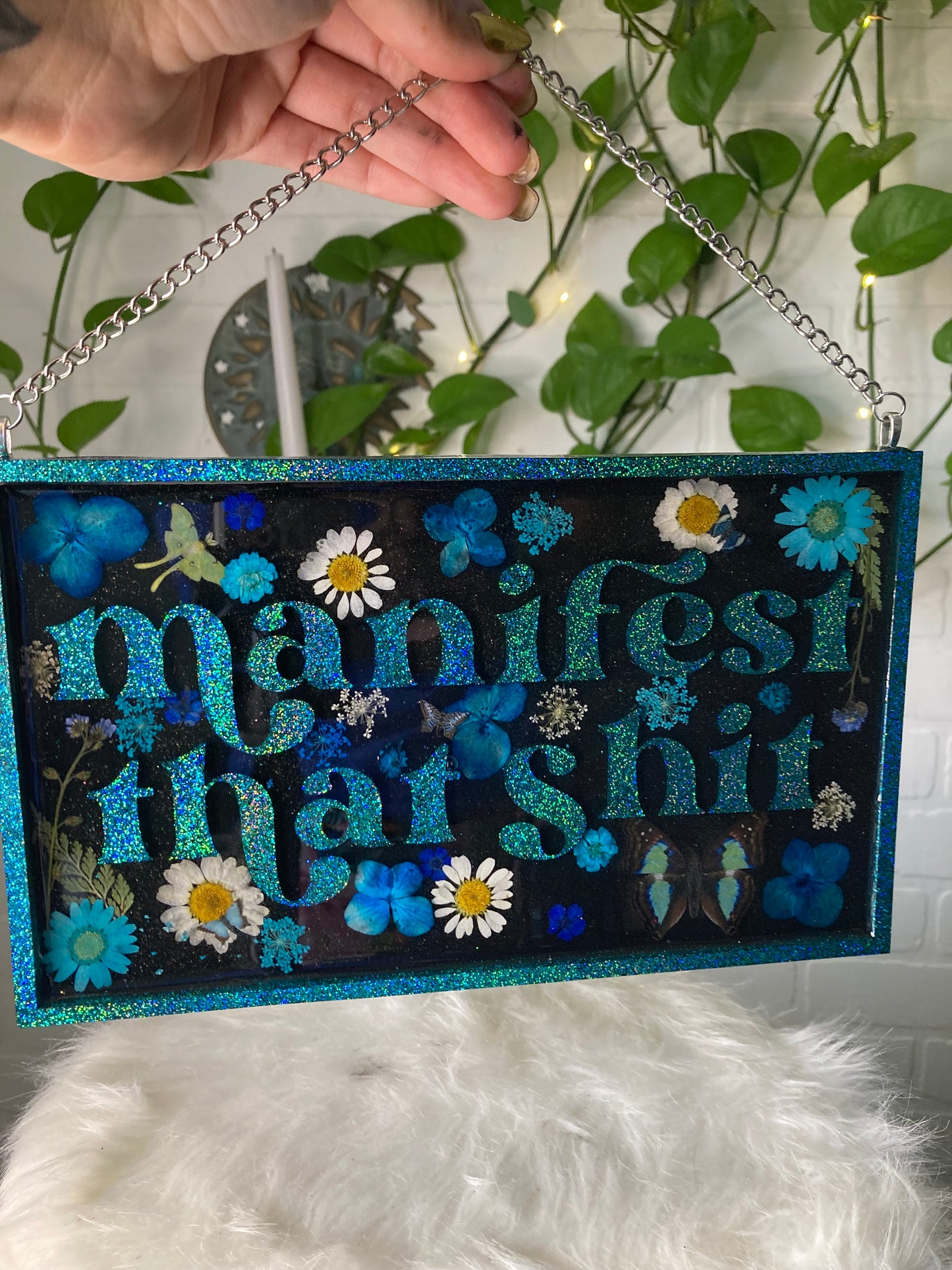 Manifest that shit- teal hanging  sign